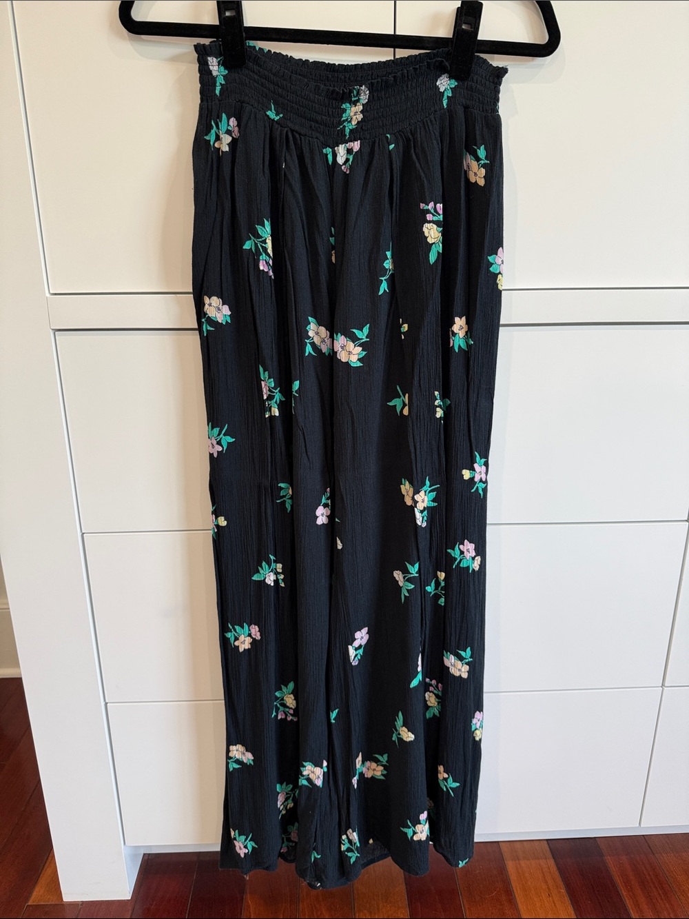 Blue Floral Smocked-Waist palazzo pants